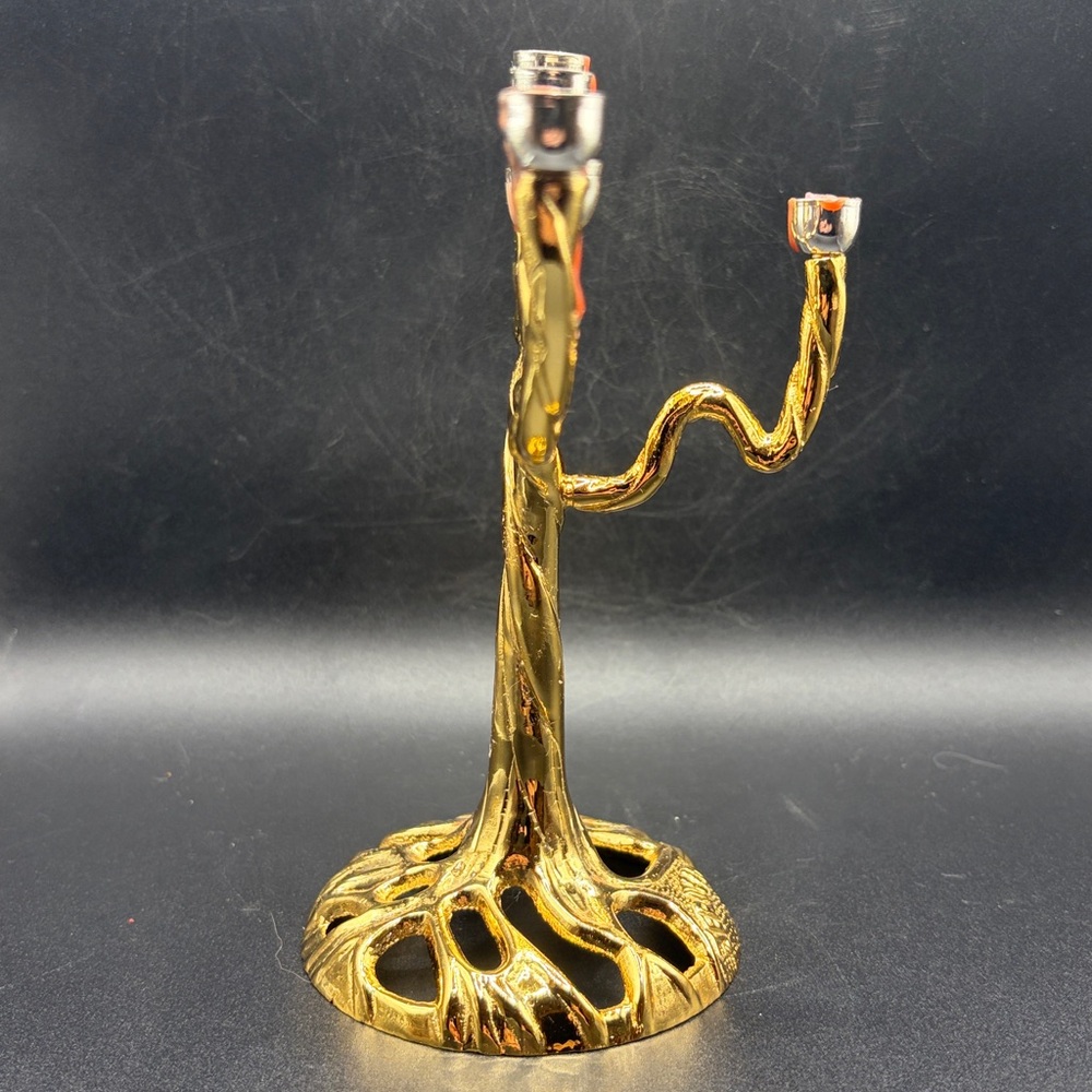 Tree of Life Jerusalem Gold & Silver Tn Metal Candelabra Menorah Candle Holder - Picture 4 of 14